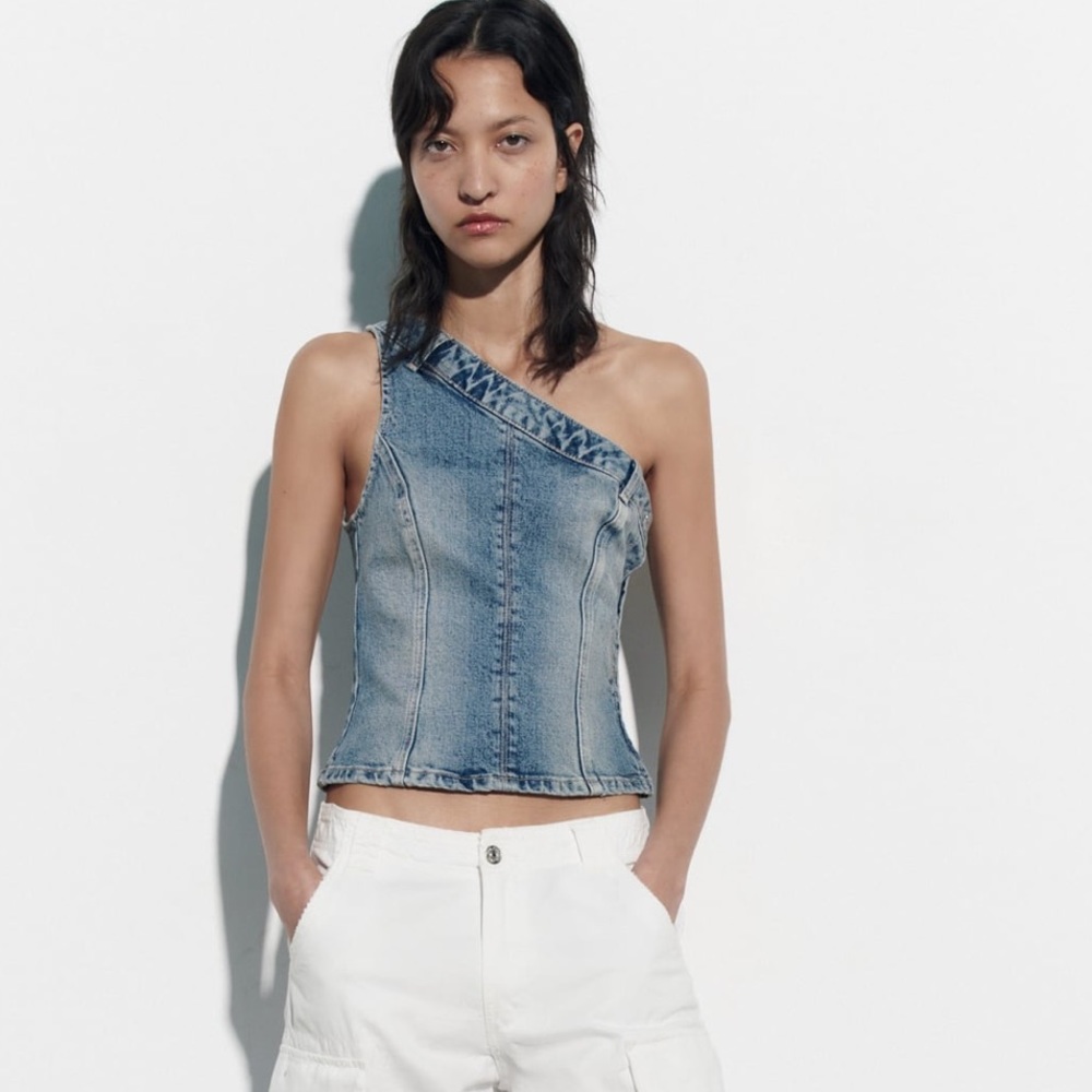 ASYMMETRIC TRF DENIM TOP